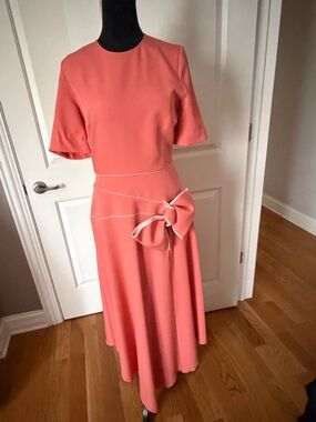Roksanda Ilincic Coral Pink Midi Dress with Bow Detail